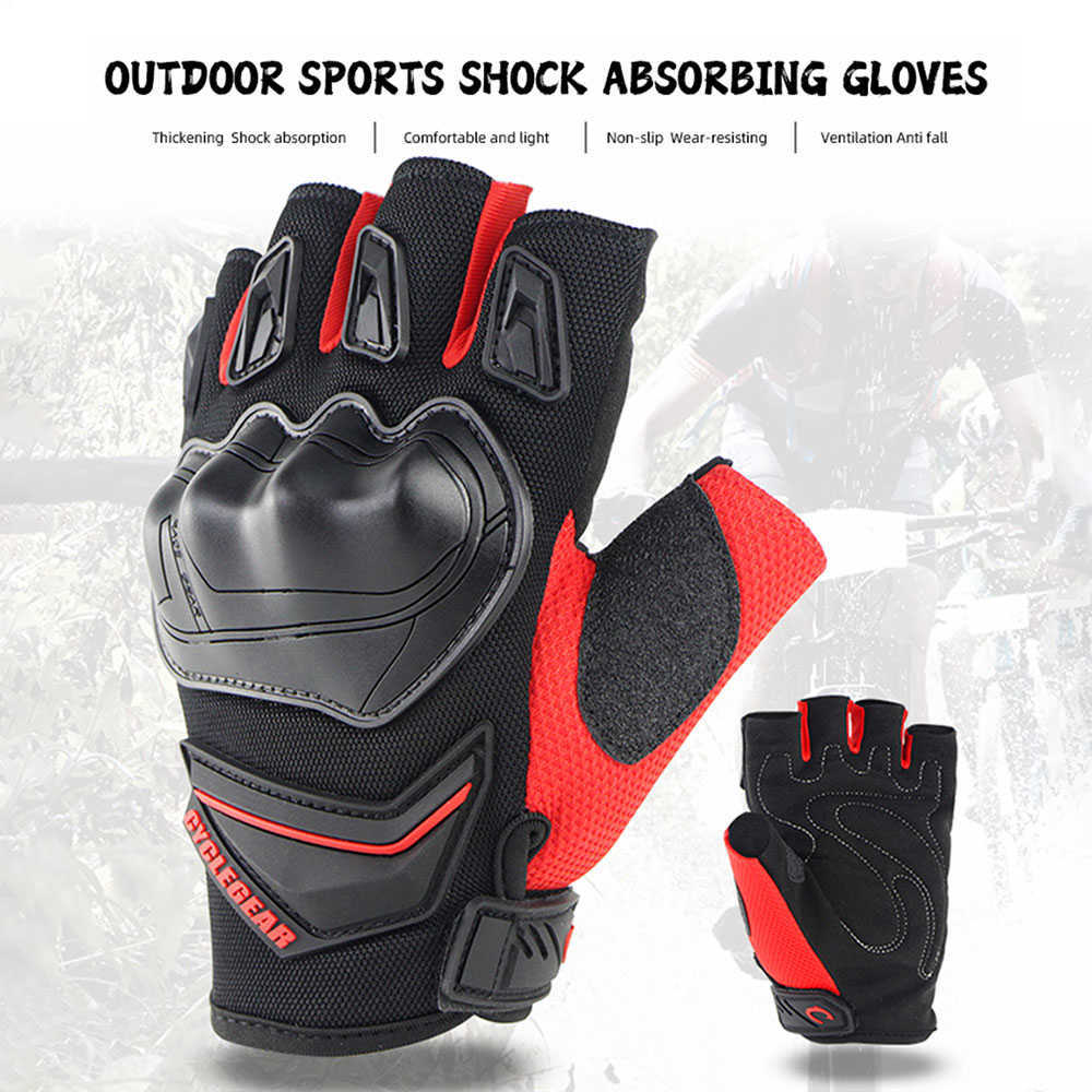 Ny pekskärm PU Läder Motorcykel Half Finger Glove Motorcykel Motocross Moto Hard Fingerless Riding Biker Protective Gear