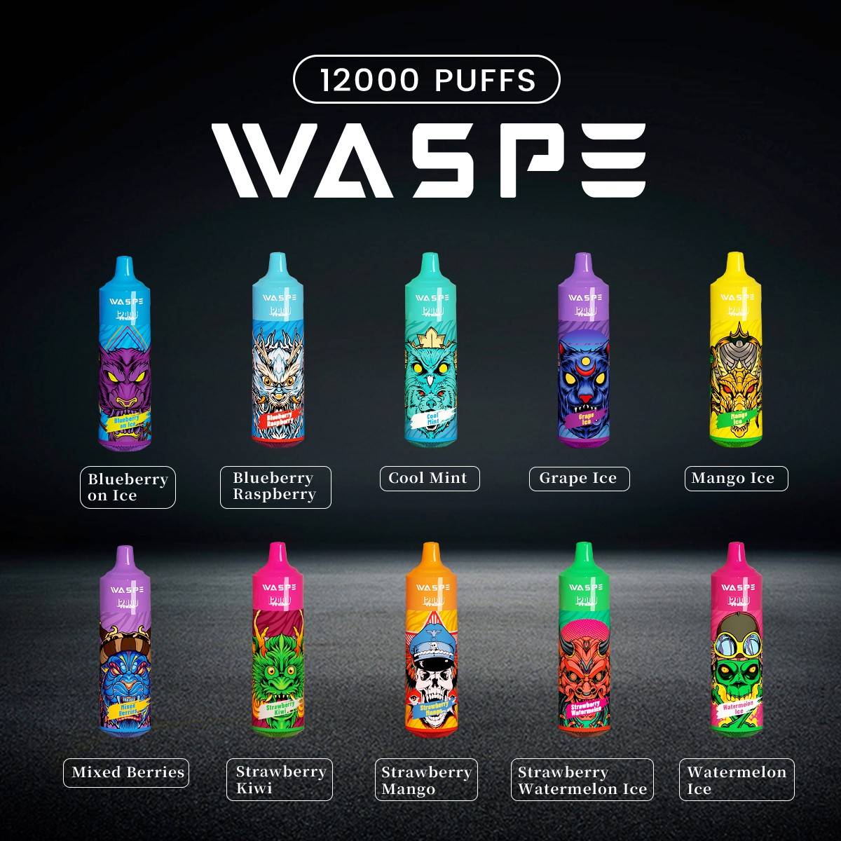 15 цветов Горячие продажи Waspe vape puff 12000 Одноразовые Vape Puff 12k Электронная сигара Puff Bar Vapor Vapes Pen 20 мл Масло 650 мАч перезаряжаемый RGB свет вейпера