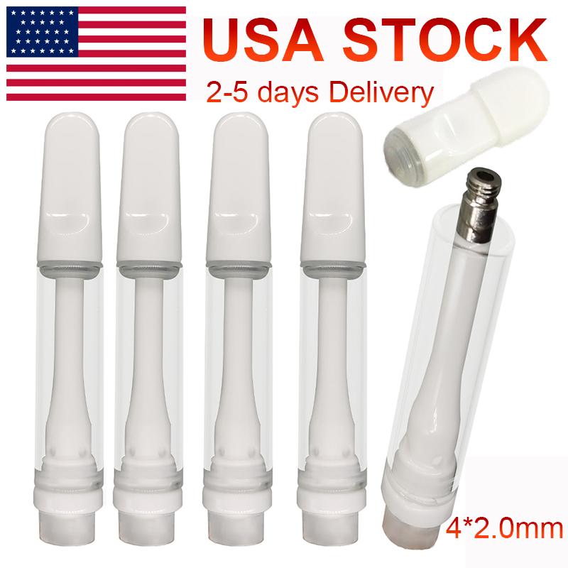 USA Stock Full Ceramic vagnar 510 Tråd Vape Catrones 1 ml Tjock olja Atomisatorer Tom e-cigarett platt skruv i spetsar Keramisk spole Atomizer V22 Anpassad logotypförpackning