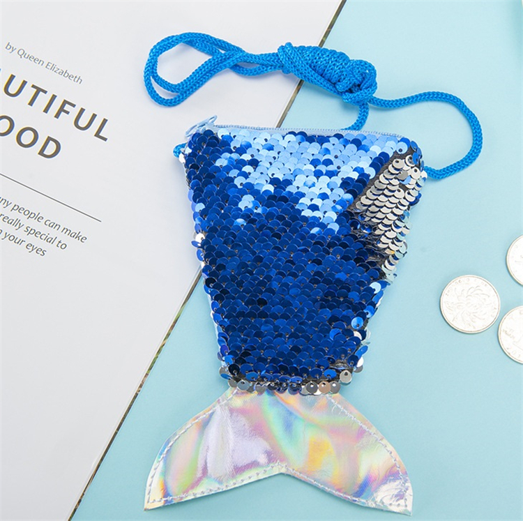 Accessories Packaging Mermaid Tail Sequin Hanging Strap Zero Wallet Children's Oblique Cross Long Rope Coin Bag Small Wallet Organizers LT372