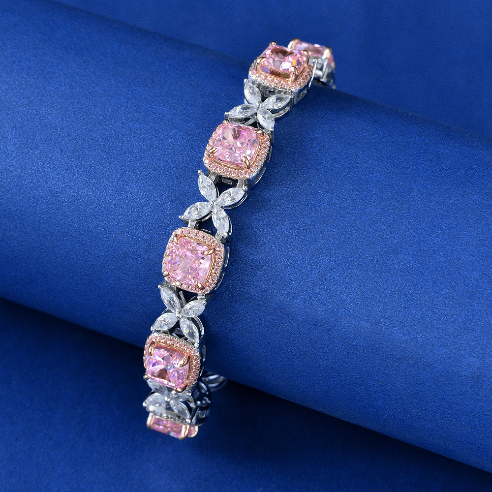 Prezioso braccialetto con diamanti rosa 100% veri braccialetti da sposa in argento sterling 925 le donne regalo di gioielli feste di fidanzamento