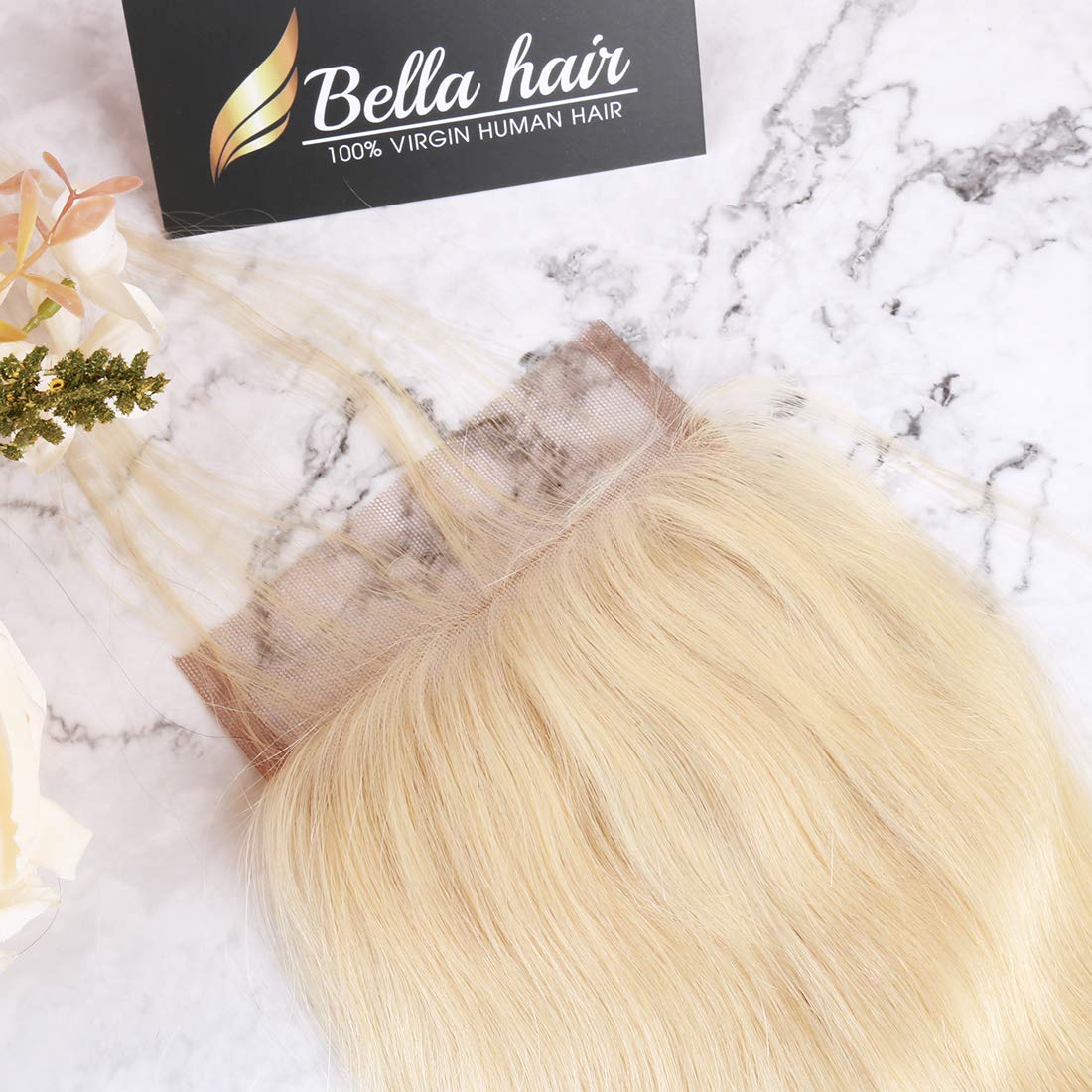 Bella Hair 613 Blonde Transparent Lace Closures Peruvian Virgin Hair Silk Straight 4x4 5x5 6x6 7x7 100% Human Hair Free Part Pre Plucked HD Closure with Bleached Knots