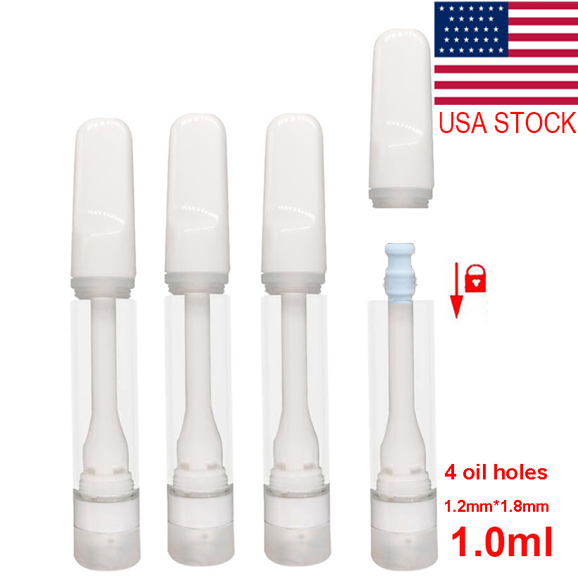 USA STOCK Cartucce Vape in ceramica complete Atomizzatori 1 ml 0,8 ml Sigaretta elettronica Olio denso Punte a scatto vuote Vaporizzatore a bobina in ceramica Piatto 510 filo Pressa in carrelli senza piombo