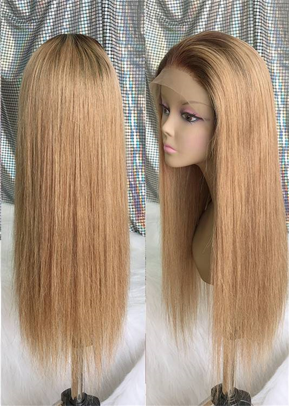 Lace Wigs 4/27 Ombre Two Tone Brazilian Human Hair Straight Lace Front Wig with Baby Hair Pre Plucked