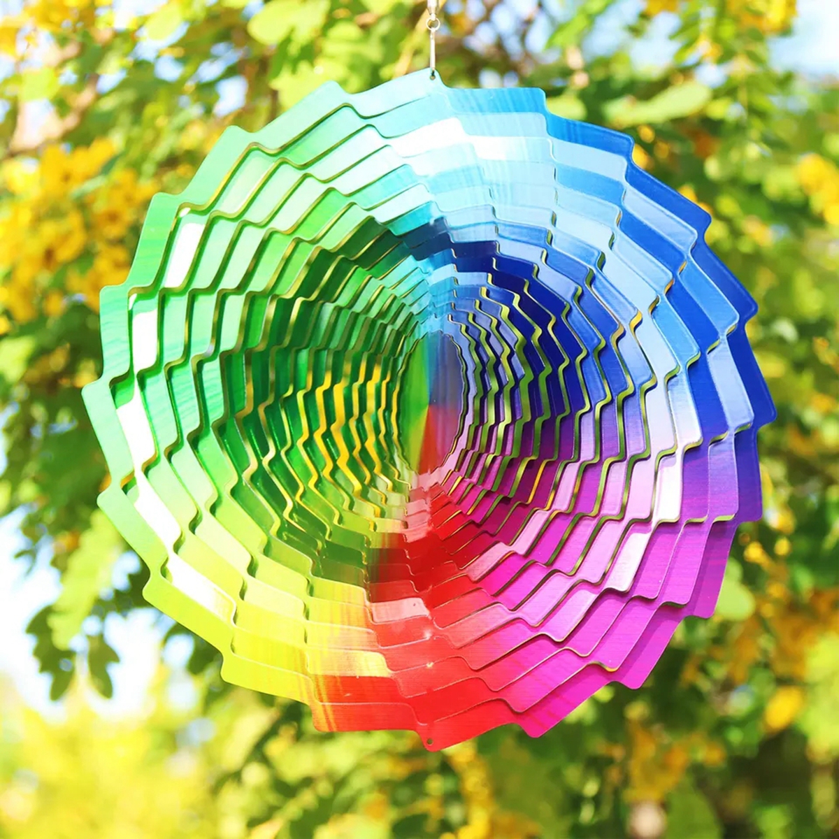decoration 20cm Cross-border new 3D rotating wind chimes memorial pastoral garden decoration stainless steel colorful tunnel rotating ornaments imake831