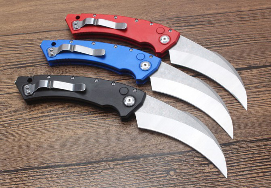 Preço Especial Faca tática karambit automática 132, lâmina de cetim d2, cabo de alumínio cnc 6061-t6, com caixa de varejo