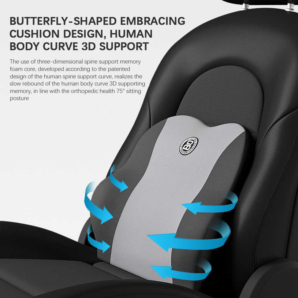 Cuscino di supporto lombare sedia da ufficio auto, cuscino schienale in memory foam, seggiolino auto, accessori auto