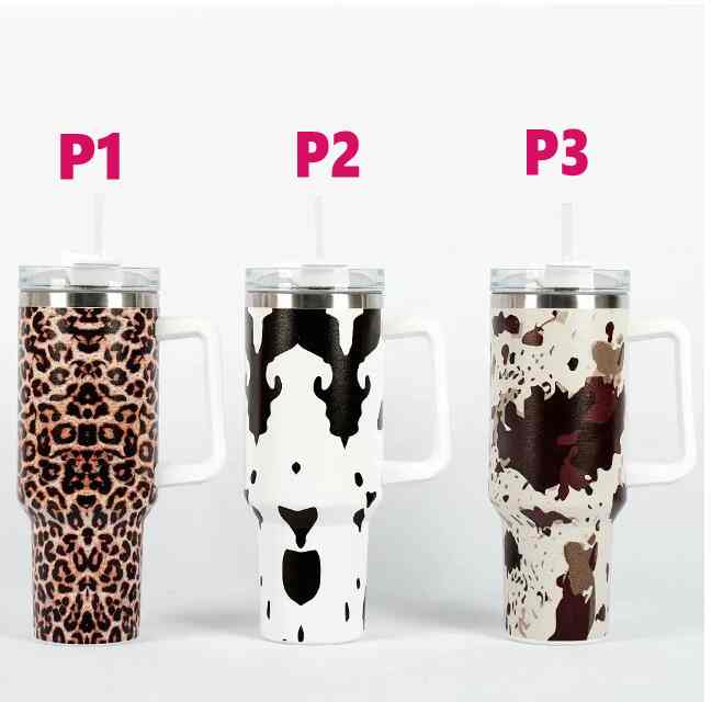 40oz Stainless Steel Tumblers Cups With Lids Straw Cheetah Animal Cow Print Leopard Heat Preservation Travel Car Mugs Large Capacity Water Bottles With Logo GG1121