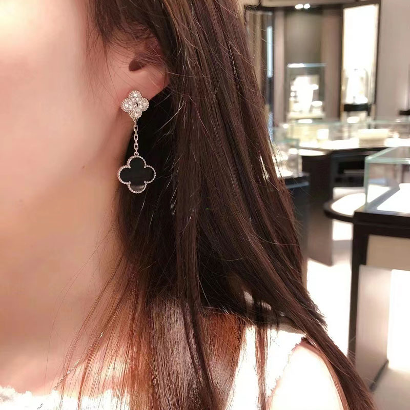 2023 Christmas Gift Clover Earrings Luxury Diamond Agate Pendant &Cleef Earrings Women
