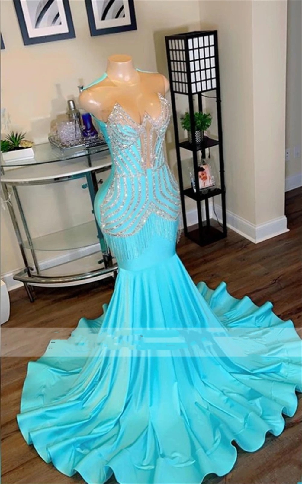 Malachite Mermaid Rain Stone Beaded Long Prom Dresses 2024 For Black Girls Birthday Dress African Party Gown vestidos