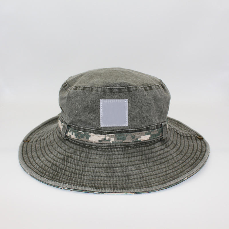 Designer hat washed caps camouflage large brim outdoor sun shade hat men and women tide pot hat foldable windproof rope