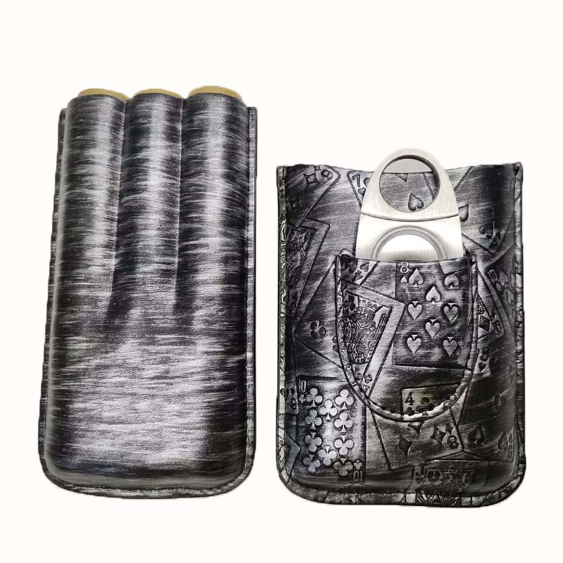 Estuche para cigarros Juego de humidificador portátil Funda para cigarros de viaje 3 piezas Tubo para soporte de cigarros Accesorios para cigarros cubanos al aire libre con cortador de cigarros Regalo para hombre