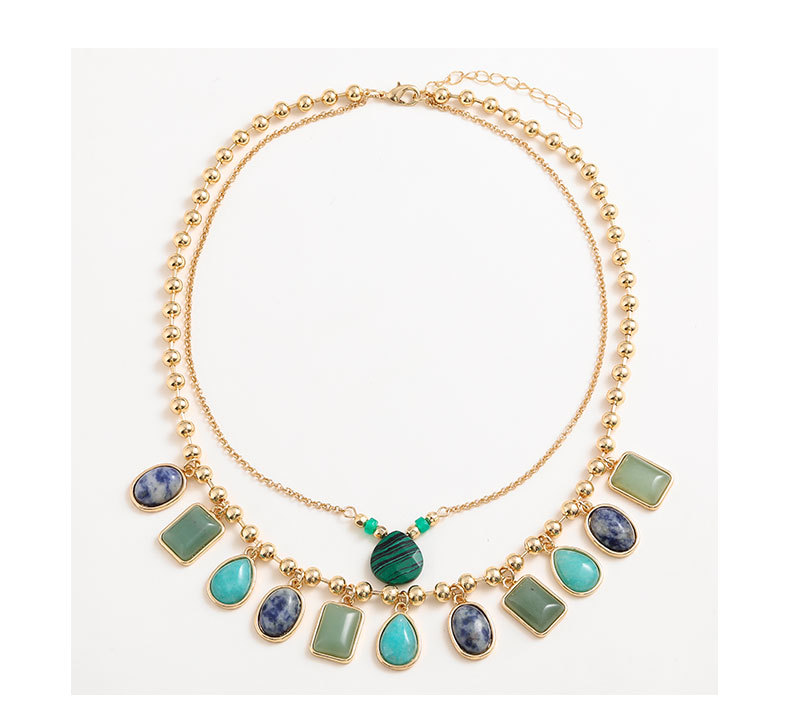 Collar Original de primavera y verano para mujer, cadena doble, gafas geométricas azul turquesa, collar ajustable, regalo de joyería 2024