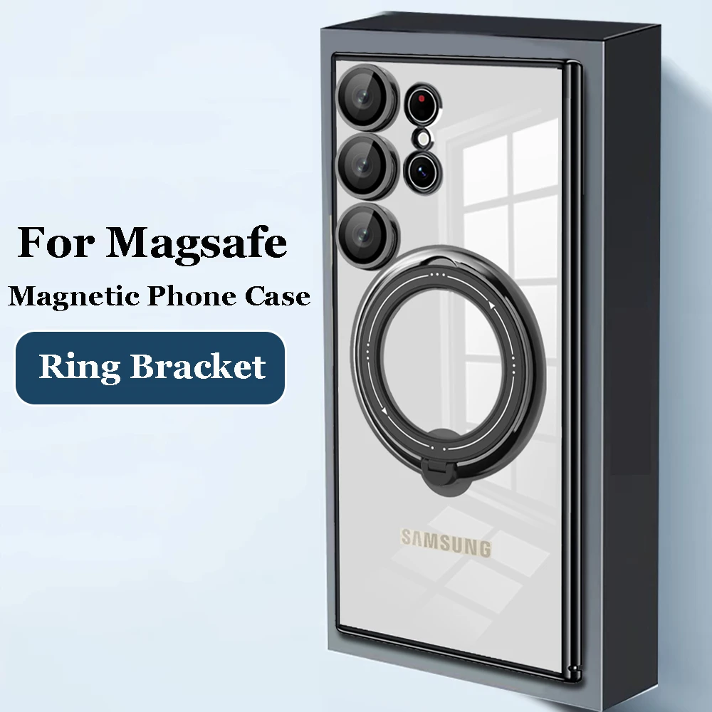 Samsung Galaxy S23 Ultra S22 Plus S20FE A54 A34 A24 A14 A13 A52 A32 용 Plating Clear Magnetic Ring Bracket Holder Phone Case Case Case Case