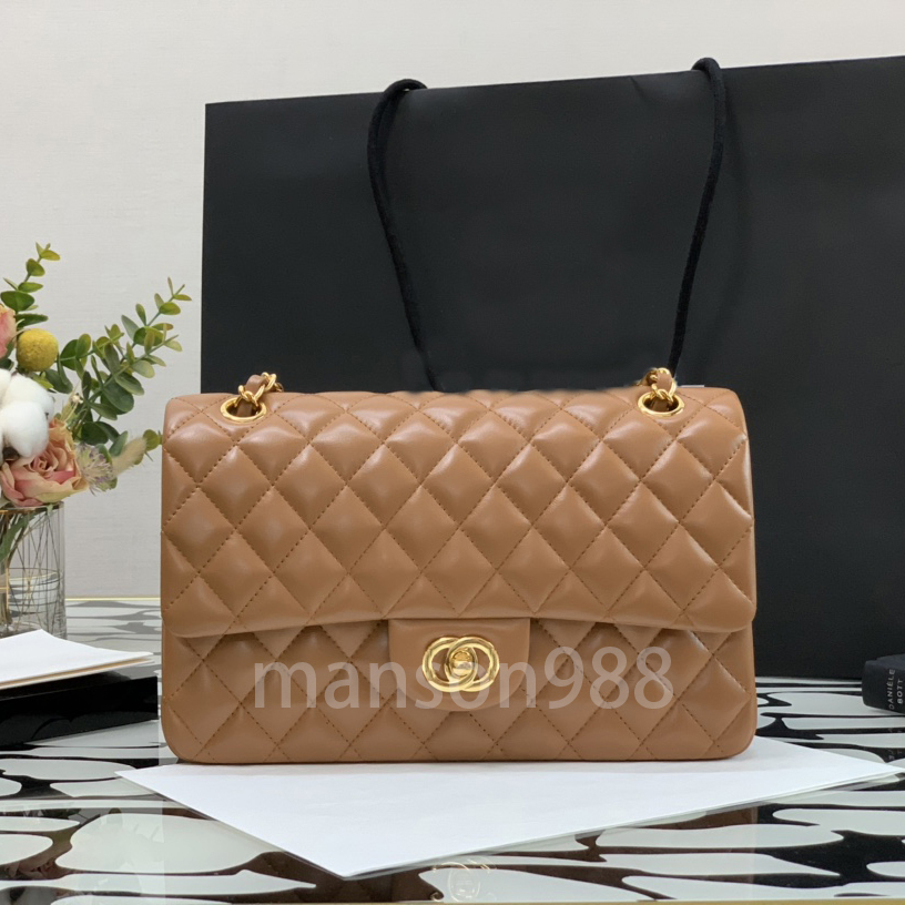 Borsa firmata, borsa con catena, patta scozzese 5A borsa a spalla moda catena oro e argento pelle di pecora doppia lettera fibbia tinta unita borsa da donna a righe quadrate