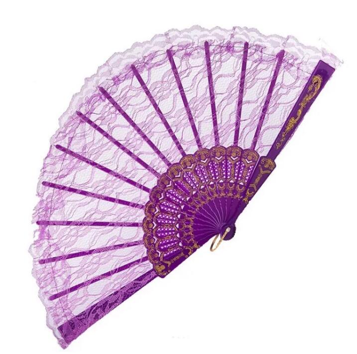 Party Favor Vintage Fancy Dress Costume Chinese Costume Party Wedding Dancing Folding Lace Hand Fan black