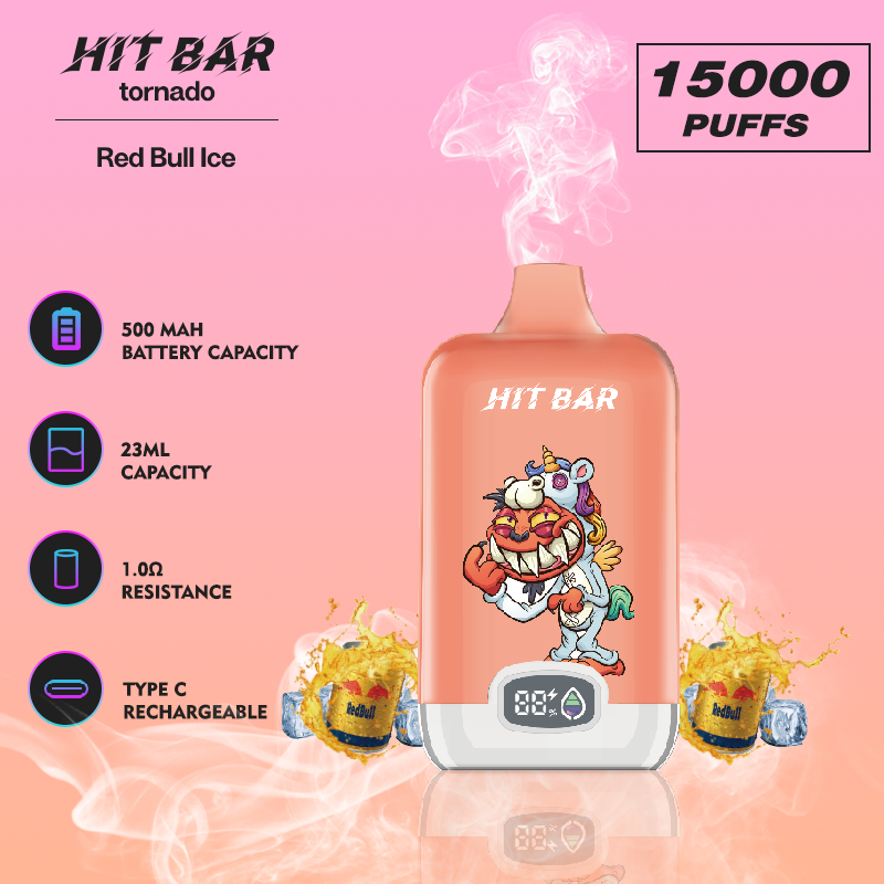 Original HitBar tornado 15000 puffs Disposable vape pen 15k puff 0% 2% 3% 5% 23ml prefilled E cigarettes 500 mah rechargerable battery 20 flaovrs tornado 9000 9k