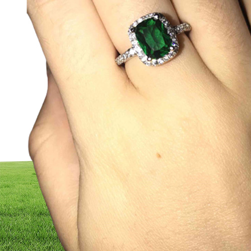 Gran promoción 3CT real 925 Elemento de anillo de plata Diamond Emerald Gemstone Anillos para mujeres Joyería de compromiso de boda entera 2164997