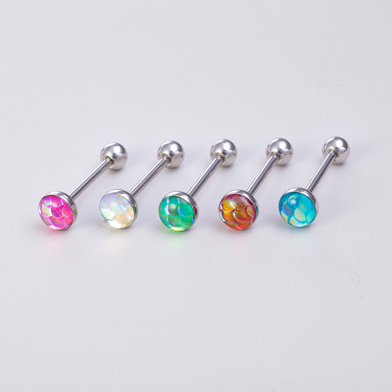 Glanzende kleurrijke schaal tongring roestvrijstalen balk tong piercing barbell steden punk voor vrouwen mannen body piercing sieraden