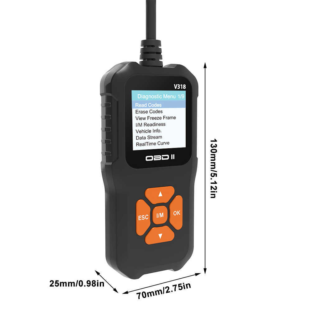 V318 OBD2 Scanner Strumento diagnostico guasti auto Lettura del motore Cancella il malfunzionamento del motore Strumenti meccanici leggeri 10 lingue