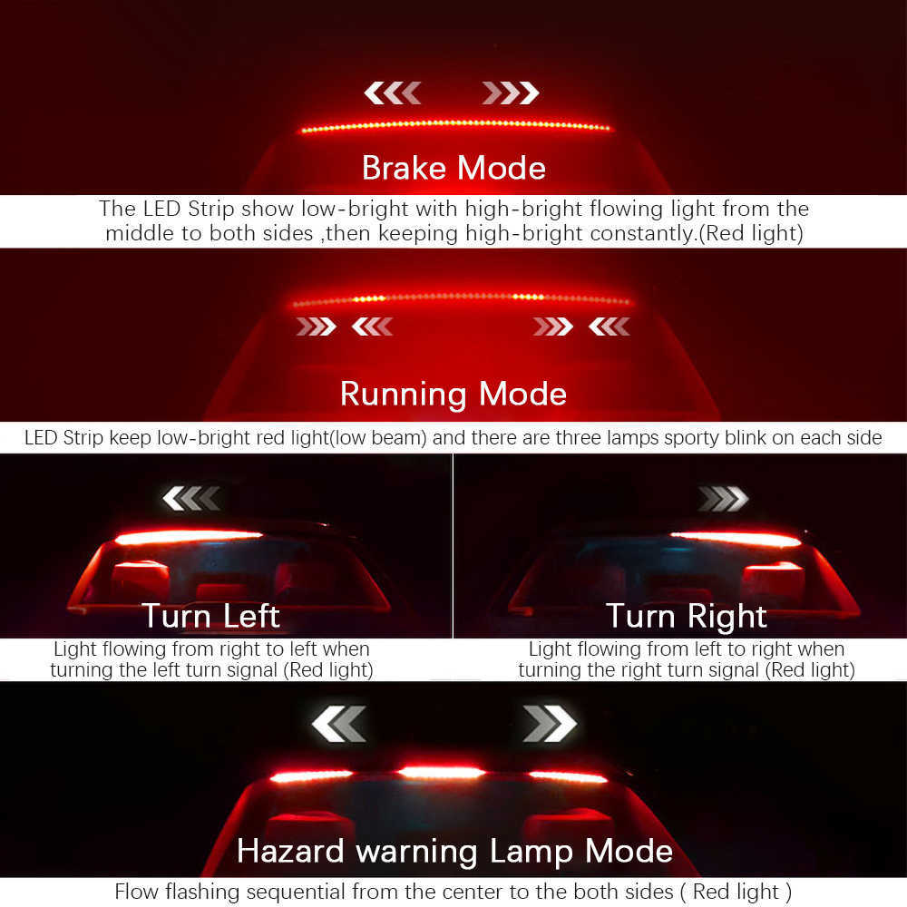 Feu de freinage de voiture LED clignotant en cours d'exécution feu arrière montage élevé arrêt de conduite avertissement lampe clignotante modifiée bandes flexibles automatiques