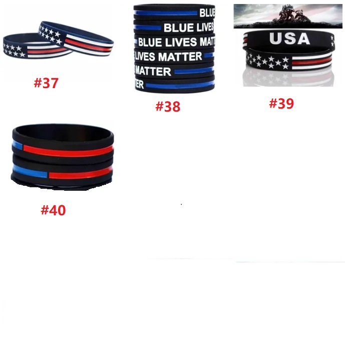 Festliche 40styles Partei-Bevorzugungs-dünne blaue Linie amerikanische Flaggen-Armband-Silikon-Manschette weich und flexibel groß für normale Tagesparteigeschenke C0162