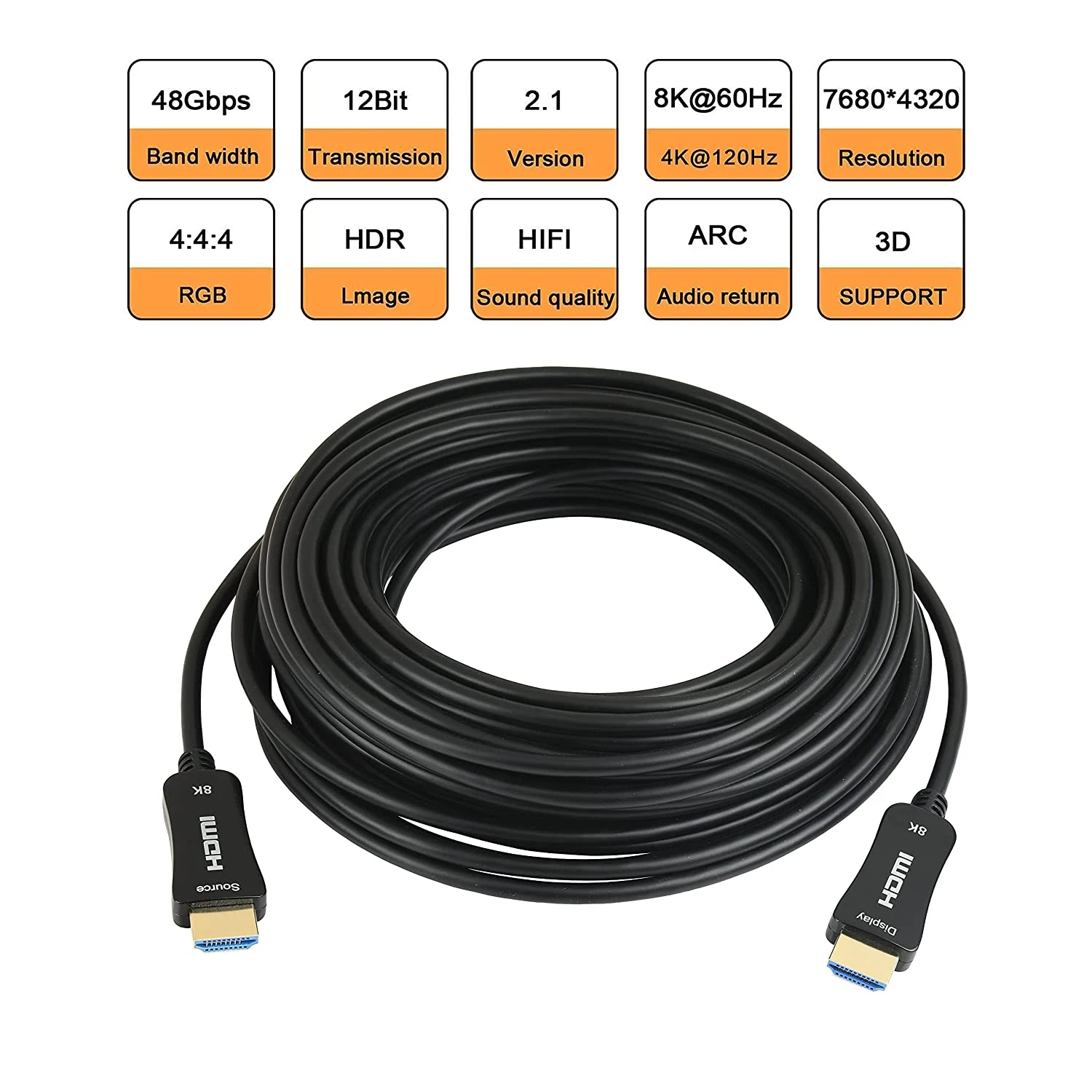 8K HDMI 2.1 Cable Fiber Optic HDMI Câble 4K 60Hz 120Hz 48 Gops HDR HDCP AOC pour HD TV Box Projecteur Console de jeu Ultra High Speed Computer