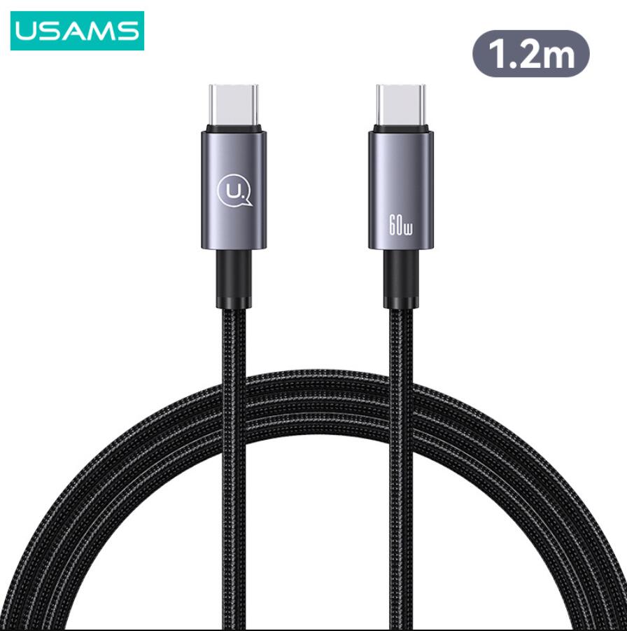 USAMS tipo c para tipo-C PD 100W 60W Cabo de liga de alumínio Cabo de dados de carregamento rápido para celular huawei xiaomi samsung 15