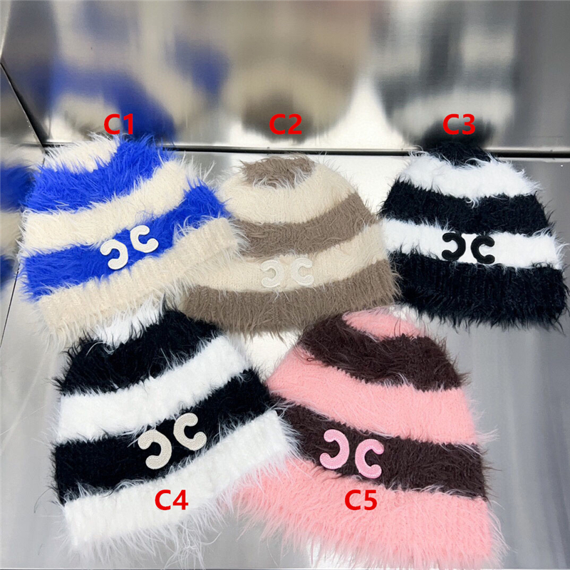 Stripe Mohair Women Women Hat Masoner Discet Hats for Women Ladies Beanie Beanie Letters Outdoor Cap Cap Autumn and Winter Warm Plush Proush 2023