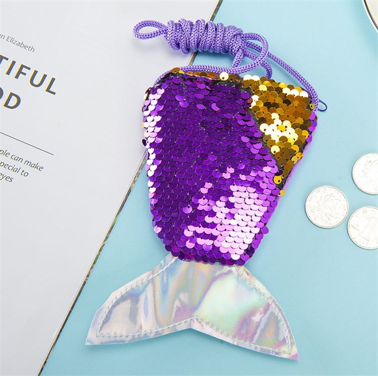 Accessories Packaging Mermaid Tail Sequin Hanging Strap Zero Wallet Children's Oblique Cross Long Rope Coin Bag Small Wallet Organizers LT372