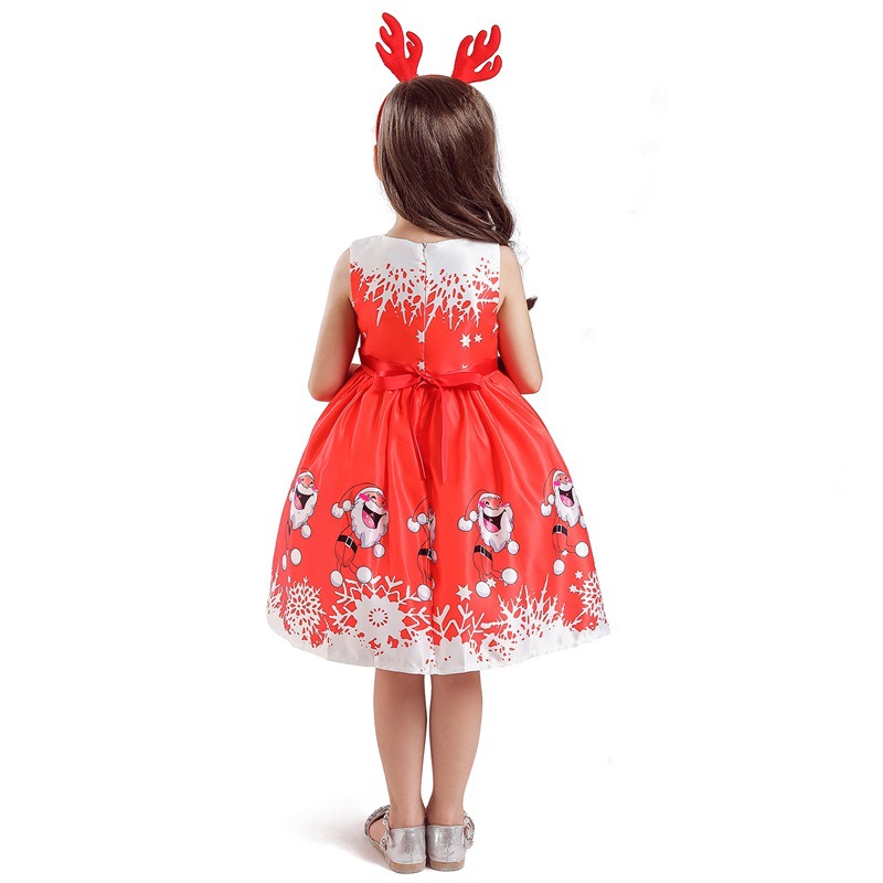 Natal bebê menina vestido de papai noel traje crianças dos desenhos animados floco de neve impresso vestidos inverno boneco de neve ano novo crianças roupas