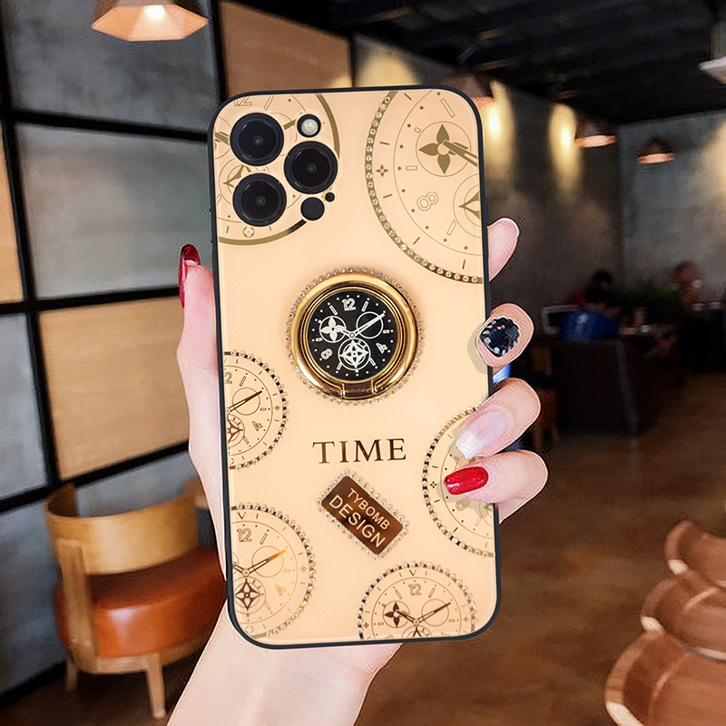 Tybomb Clock Bling Diamond Cases For Iphone 15 14 Pro Max 13 12 11 XR XS 10 X 8 7 Plus Fine Hole 360 Degree Finger Ring Holder Crystal Stylish Fashion Hard PC TPU Back Cover