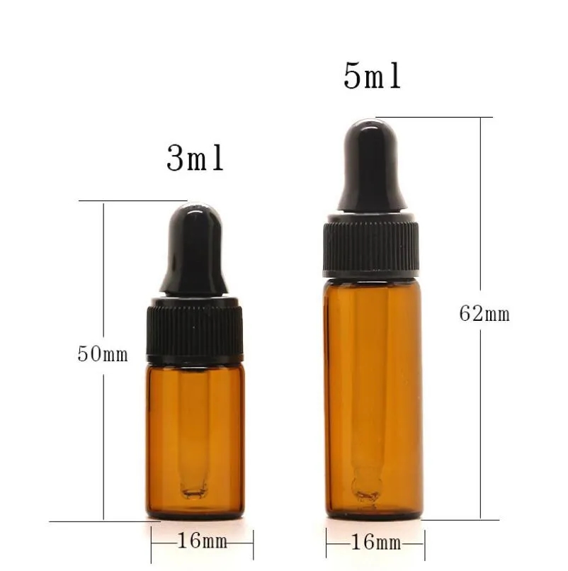 2ml 3ml 5ml Mini Amber Clear Cam Broşür Şişeler Doldurulabilir Boş Broşür Kozmetik Sıvı Losyon Örnek Depolama Konteyneri