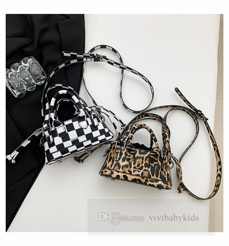 Children leopard grain handbags girls Chessboard grid single shoulder shell bag lady style kids crossbody bags Z5525