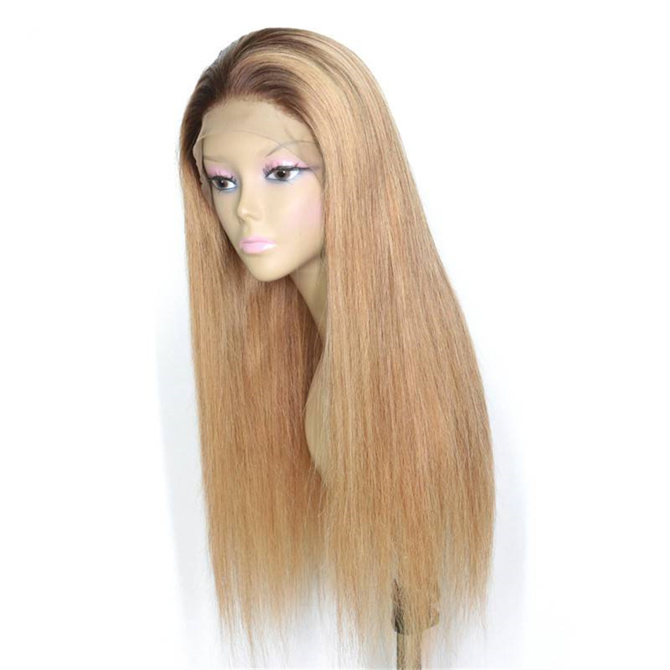 Lace Wigs 4/27 Ombre Two Tone Brazilian Human Hair Straight Lace Front Wig with Baby Hair Pre Plucked
