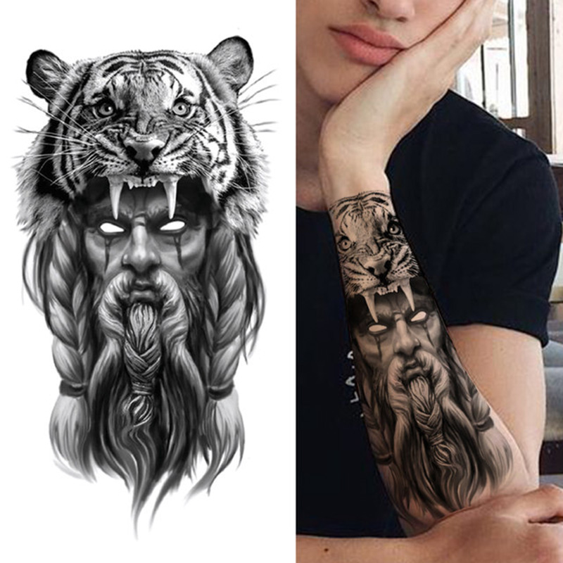 Impermeabile Autoadesivo Del Tatuaggio Temporaneo Foresta Grande Tigre Leone Lupo Re Corpo Braccio Mano Arte Fresca Nero Animale Uomo Donna Tatuaggi Finti