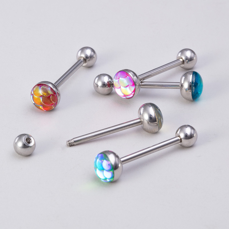 Glänzender bunter Zungenring Edelstahl Bar Zungenpiercing Barbell Stud Punk für Frauen Männer Piercing Schmuck