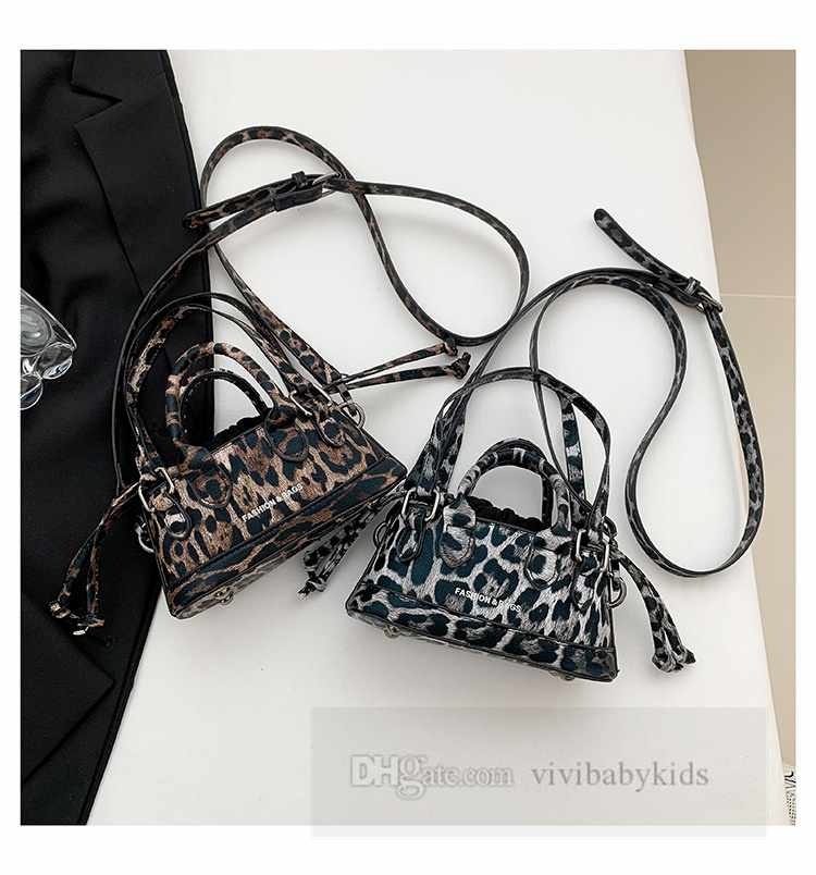 Children leopard grain handbags girls Chessboard grid single shoulder shell bag lady style kids crossbody bags Z5525