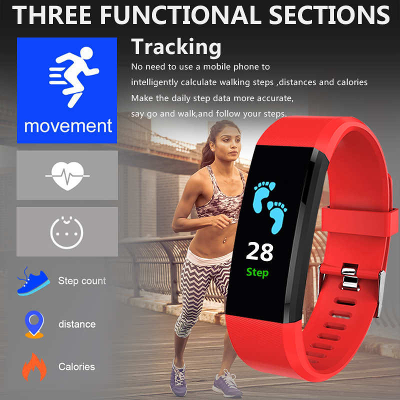 115Plus Sports Smart Watch Men Kvinnor Vattentät ledd Digital armbandsur Bluetooth Sleep Mornitor Fitness Armband för Android iOS