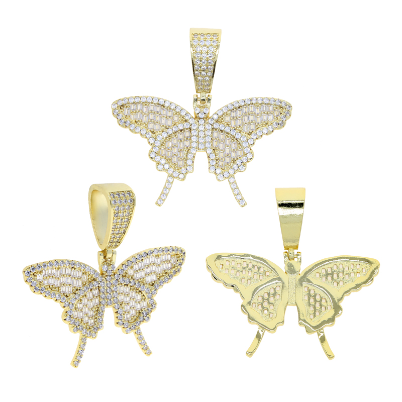 Iced Out Bling CZ PAVED Butterfly Pendant Halsband med repkedja Hip Hop Fashion Women Men smycken