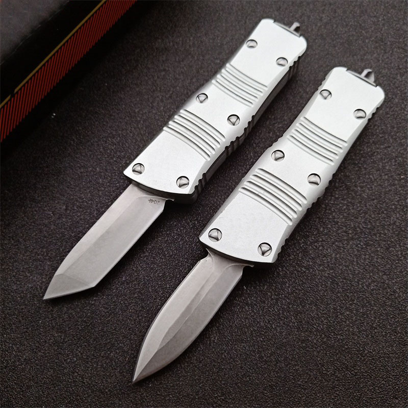 Specialerbjudande avancerad silver Mt UT Auto Tactical Knife D2 Stone Wash Blade CNC 6061-T6 Handtag EDC Gift Knives med nylonpåse