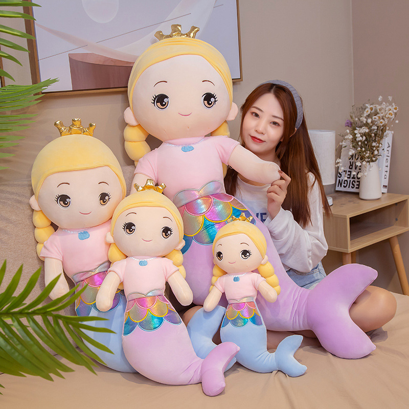 Kawaii Sereia Princesa Plush Toy Girl Sleeping Doll Doll Soft Cartoon Dolls para menina Gift Room Decoration 55cm LA618