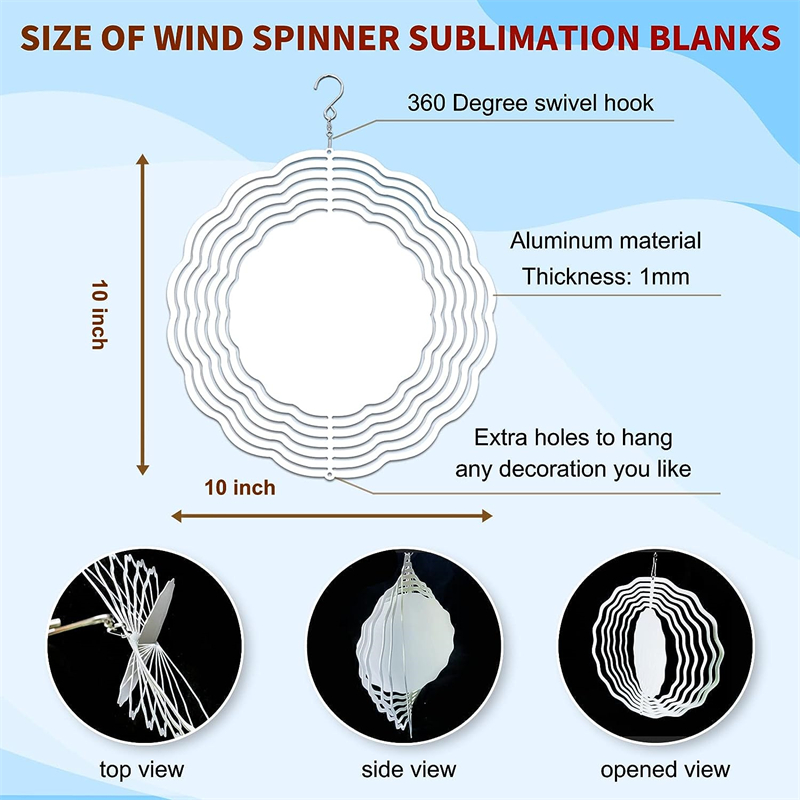 10 tum sublimering av vindspinnar, 3D -aluminiumvinddrivna kinetiska skulpturspinnsuspension för yards trädgårdar