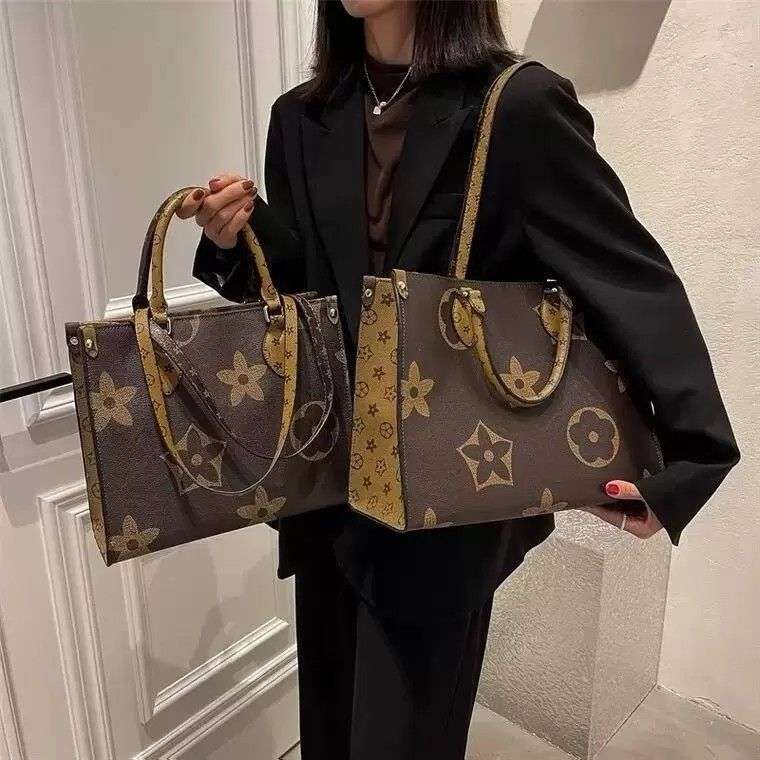 Designer väskor kvinnor handväskor monogram onthego gm mm pu äkta läder handväska handväska tygväska axel kors body väska 1688