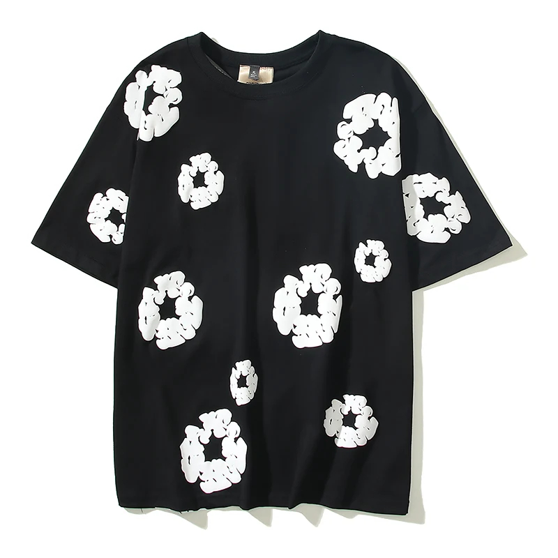 Y2K Streetwear Full Foam Print Cotton Summer Tshirt för män och kvinnor Kort ärm T-shirt överdimensionerade topp Tees