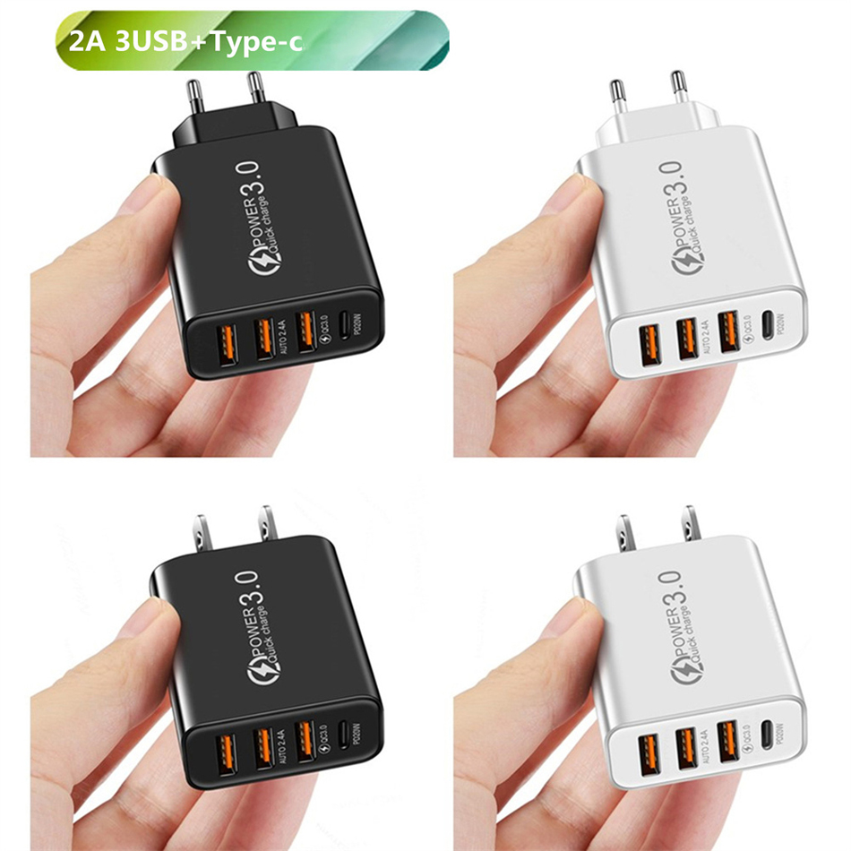 Ny 3 USB Type C PD Travel Adapter 5V 2A Snabbladdning av mobiltelefonvägg Travel Charger Universal Style Adapter US EU Plug