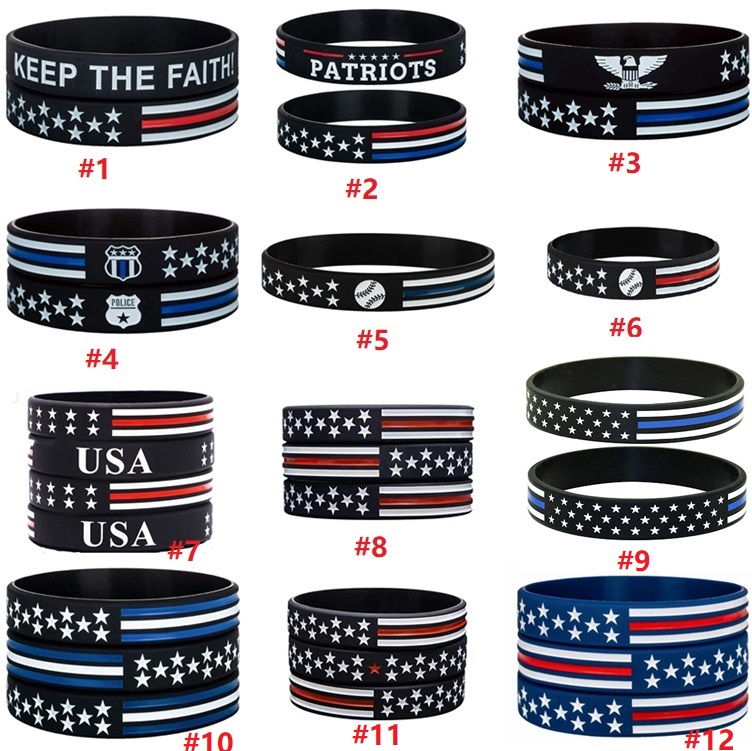 Festive 40styles Party Favor Thin Blue Line American Flag Bracelets Silicone Wristband Soft And Flexible Great For Normal Day Party gifts C0162