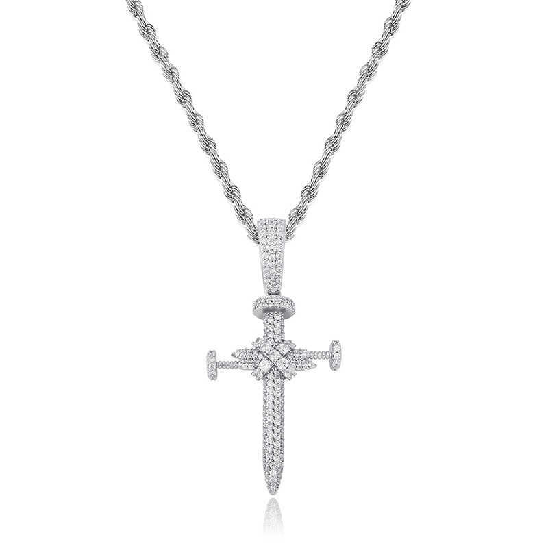 Unisex ins full zirkon nagel kors pendell halsband hip hop punk smycken bling real gul guld glänsande cz sten kubik zirkonia rapper natt klubb party gåvor för män kvinnor