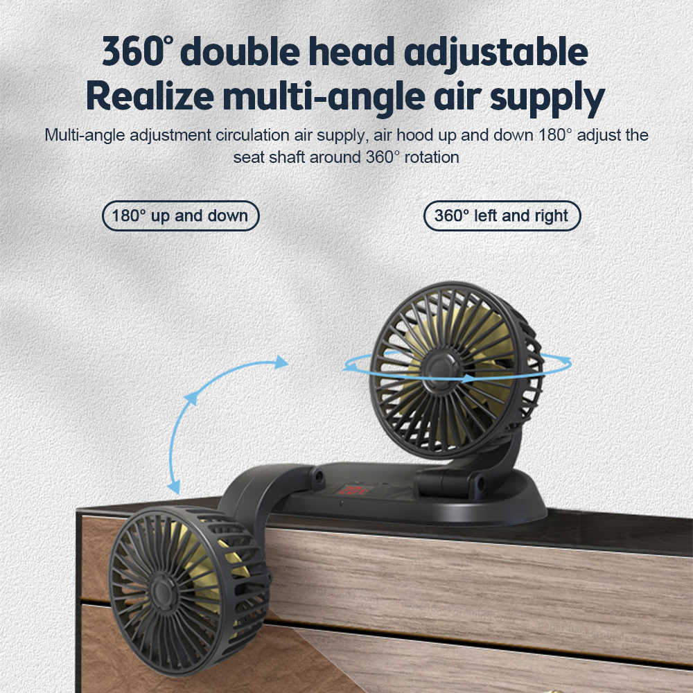 Ventilateur de refroidissement de voiture 12/24V, 3 vitesses de vent, double tête, refroidisseur automatique, ventilateur d'air avec télécommande, ventilateur de refroidissement de voiture électrique, Disp de température