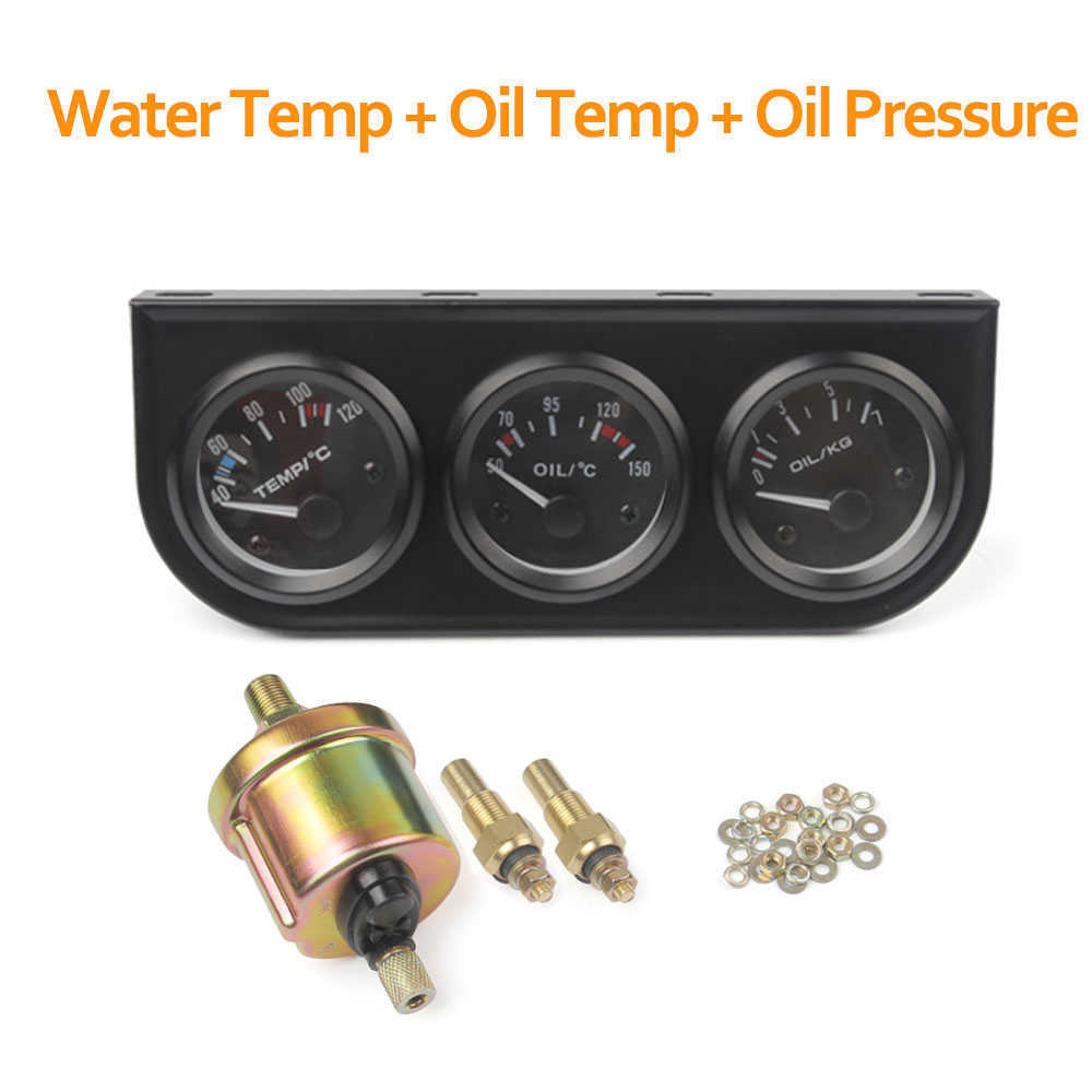 52mm 3-In-1car Meter Triple Kit Oil Temp Gauge + Water Temp Gauge + Oil Pressure Gauge With Sensor Car Meter +Volt Meter